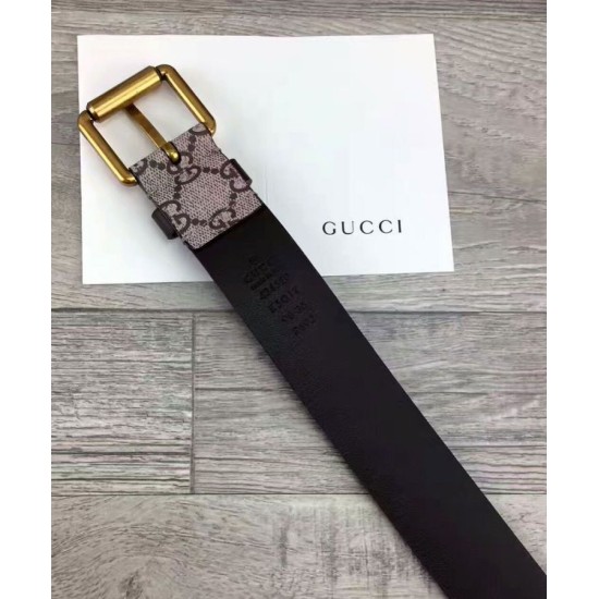 Replica Bee stampa GG Supreme cintura con fibbia quadrata caffè