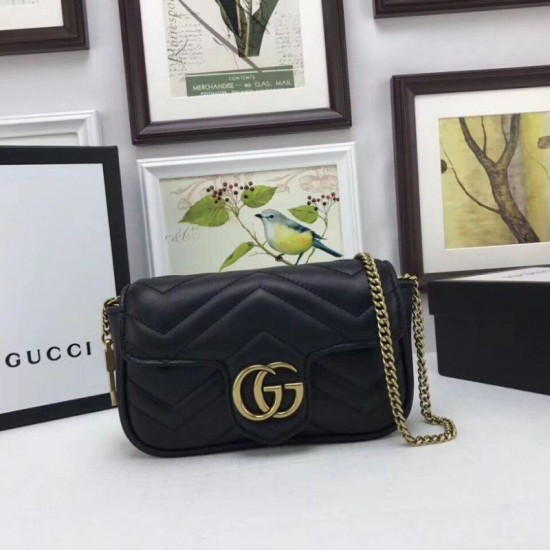 Replica GG Marmont matelasse Borsa in pelle Super Mini 476433 Nero
