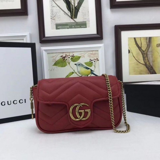 Replica GG Marmont matelasse Borsa in pelle Super Mini 476433 Rosso
