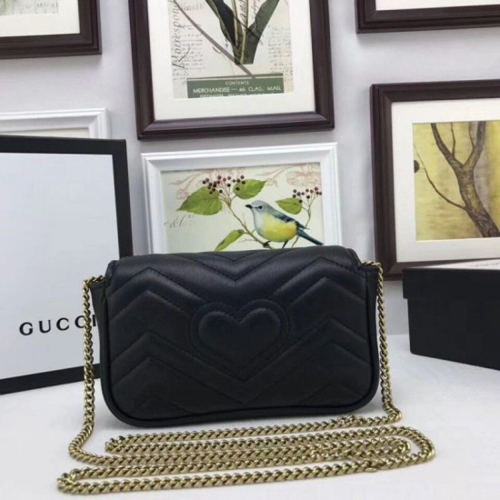 Replica GG Marmont matelasse Borsa in pelle Super Mini 476433 Nero