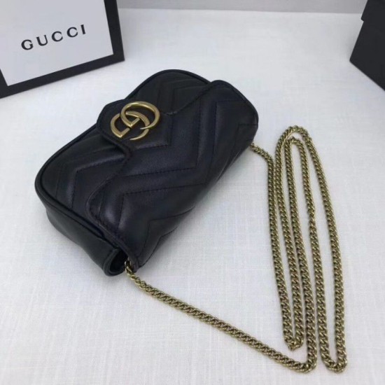 Replica GG Marmont matelasse Borsa in pelle Super Mini 476433 Nero
