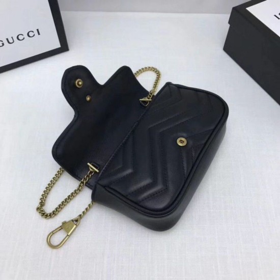 Replica GG Marmont matelasse Borsa in pelle Super Mini 476433 Nero