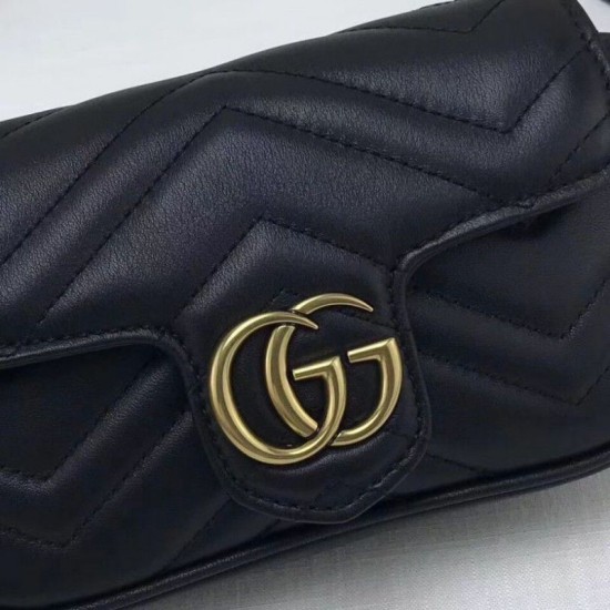 Replica GG Marmont matelasse Borsa in pelle Super Mini 476433 Nero