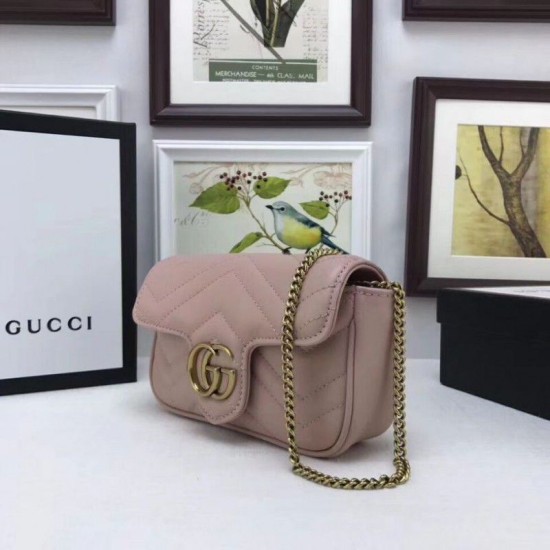 Replica GG Marmont matelasse Borsa in pelle Super Mini 476433 Rosa