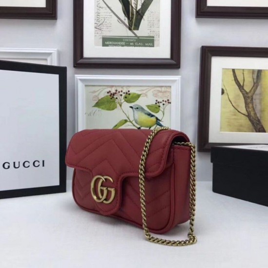 Replica GG Marmont matelasse Borsa in pelle Super Mini 476433 Rosso