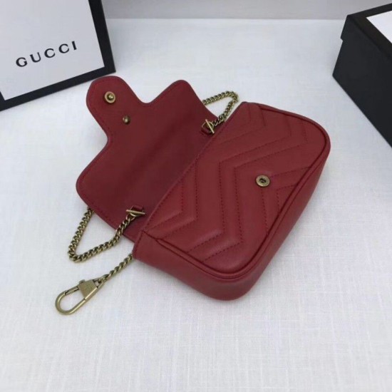 Replica GG Marmont matelasse Borsa in pelle Super Mini 476433 Rosso