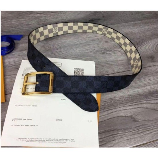 Replica Reverso 40mm Damier Azur e Damier Graphite Canvas Gold Buckle