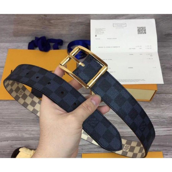 Replica Reverso 40mm Damier Azur e Damier Graphite Canvas Gold Buckle