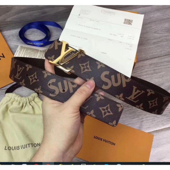 Replica Supreme x Monogram Belt Fibbia in oro marrone