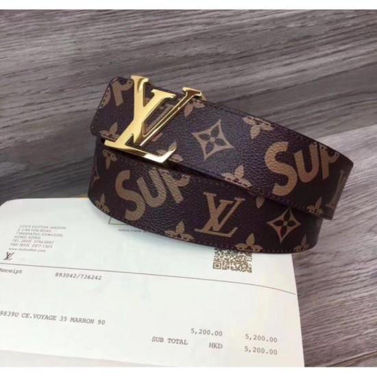 Replica Supreme x Monogram Belt Fibbia in oro marrone