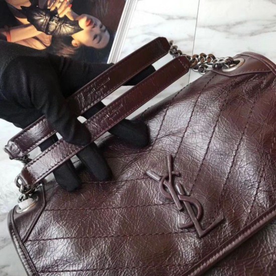 Replica YSL Saint Laurent Borsa a catena media Niki bordeaux