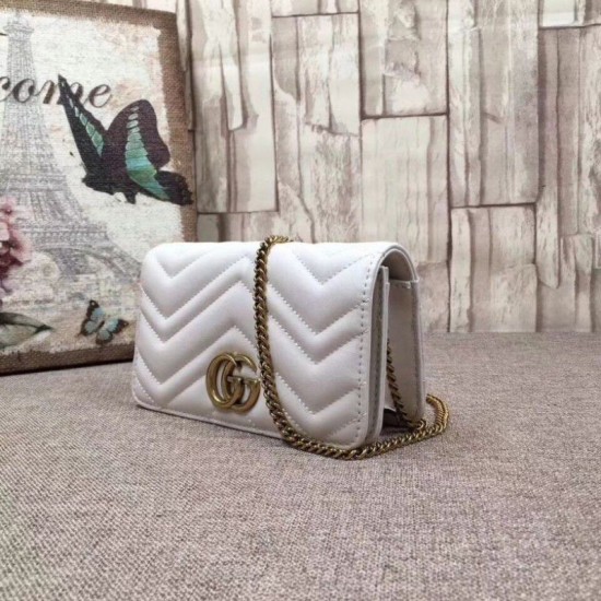 Replica GG Marmont Studs Mini Borsa a Tracolla 488426 Bianca