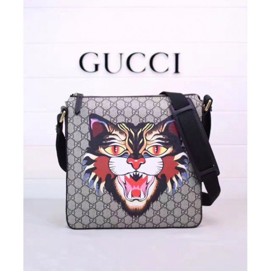 Replica Stampa gatto angry GG Supreme Messenger Flat 473886 Caffè