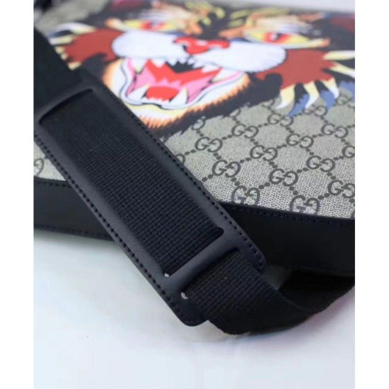 Replica Stampa gatto angry GG Supreme Messenger Flat 473886 Caffè