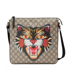 Replica Stampa gatto angry GG Supreme Messenger Flat 473886 Caffè