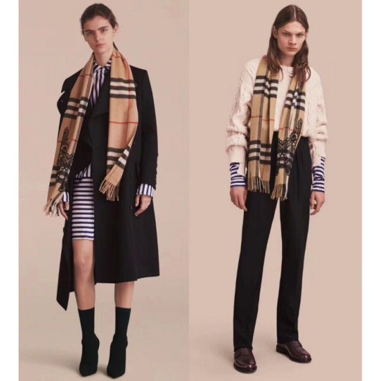 Replica Sciarpa in Cashmere Classic in Camel Check e Lace
