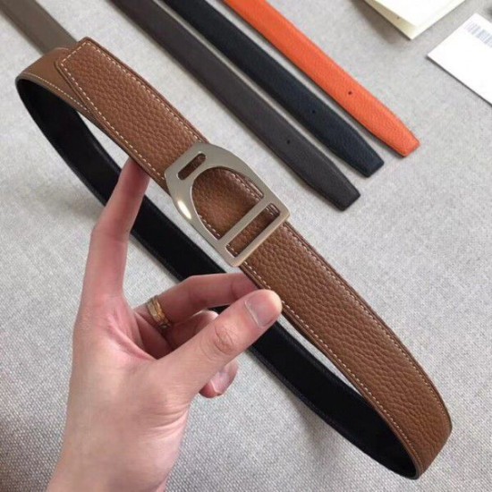Replica Cintura con fibbia Hermes Etrier Cinturino marrone Clemence 32 MM