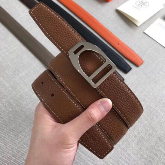 Replica Cintura con fibbia Hermes Etrier Cinturino marrone Clemence 32 MM