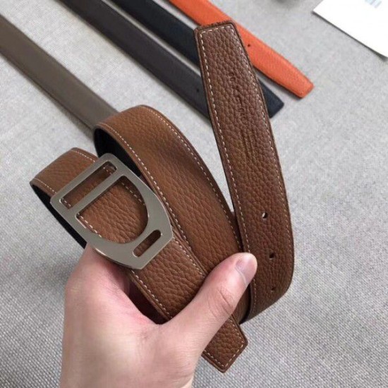 Replica Cintura con fibbia Hermes Etrier Cinturino marrone Clemence 32 MM