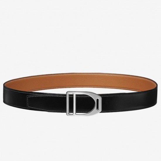 Replica Cintura con fibbia Hermes Etrier Cinturino marrone Clemence 32 MM