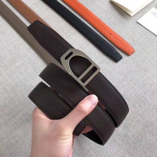 Replica Hermes Etrier Cintura con fibbia Cinturino Clemence 32 mm cioccolato