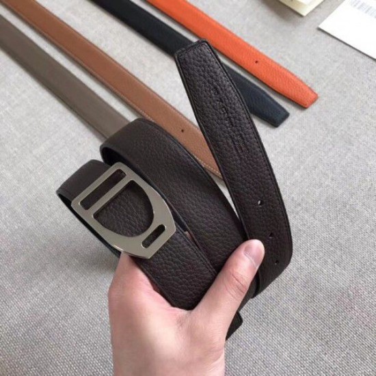 Replica Hermes Etrier Cintura con fibbia Cinturino Clemence 32 mm cioccolato