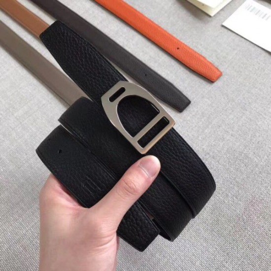 Replica Cintura con fibbia Hermes Etrier Cinturino Clemence nero 32 mm