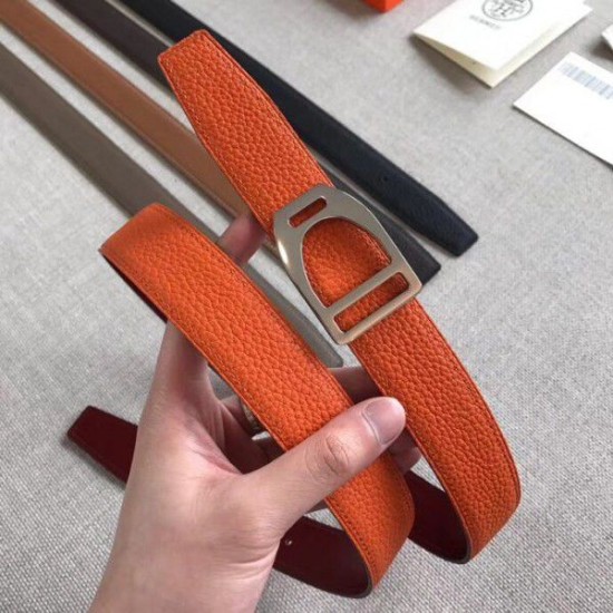 Replica Cintura Hermes Etrier con fibbia Cinturino Clemence arancione 32 mm