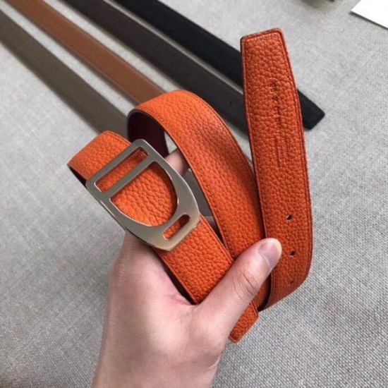Replica Cintura Hermes Etrier con fibbia Cinturino Clemence arancione 32 mm