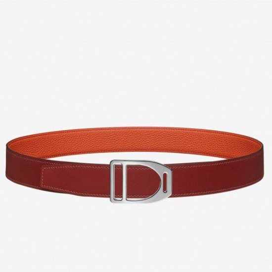 Replica Cintura Hermes Etrier con fibbia Cinturino Clemence arancione 32 mm