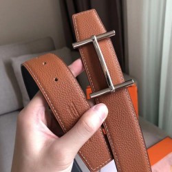 Replica Cintura reversibile Hermes H d'Ancre Marrone / Noir