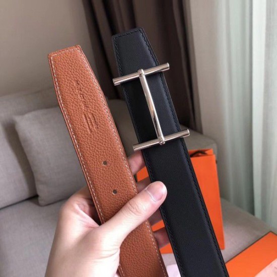 Replica Cintura reversibile Hermes H d'Ancre Marrone / Noir
