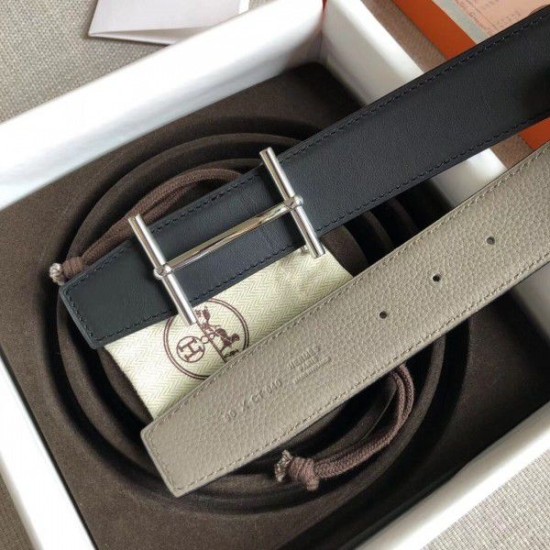Replica Cintura reversibile Hermes H d'Ancre Grigio / Noir