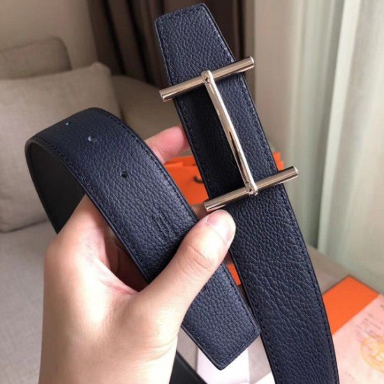 Replica Cintura reversibile Hermes H d'Ancre Zaffiro / Ardoise