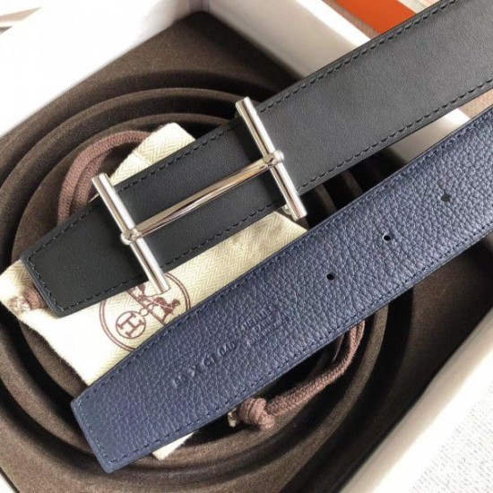 Replica Cintura reversibile Hermes H d'Ancre Zaffiro / Ardoise
