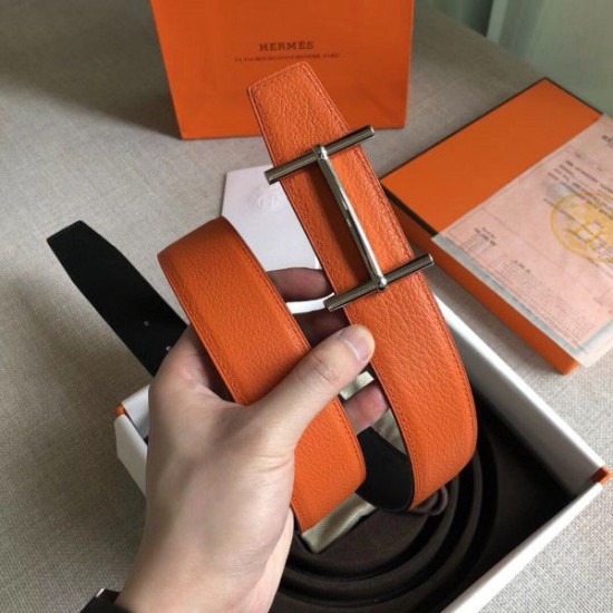 Replica Cintura reversibile Hermes H d'Ancre Arancione / Noir