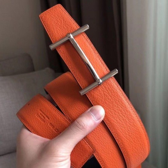 Replica Cintura reversibile Hermes H d'Ancre Arancione / Noir
