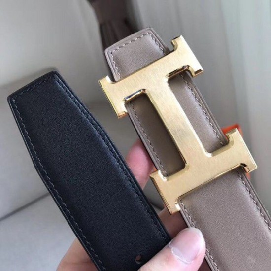 Replica Cintura reversibile Hermes H Grigio / Nero Swift