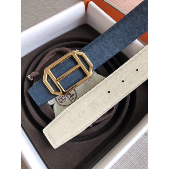 Replica Hermes Pad Cintura reversibile Blu / Bianco Epsom
