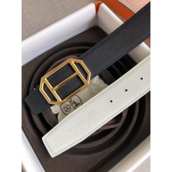 Replica Hermes Pad Cintura reversibile Nera / Bianca Epsom