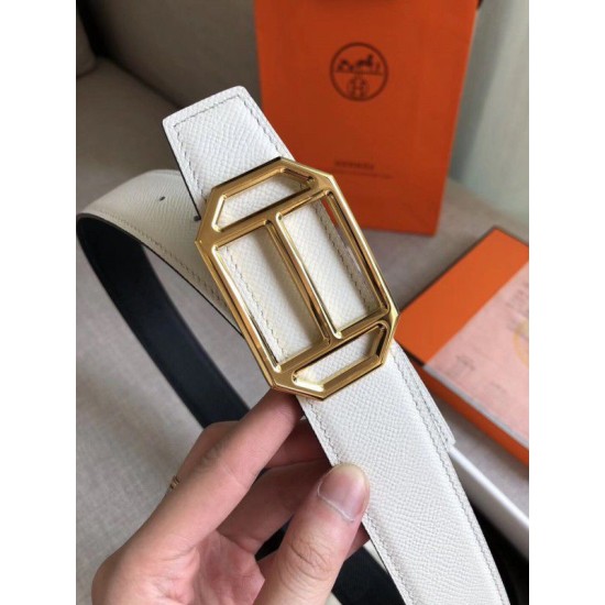 Replica Hermes Pad Cintura reversibile Nera / Bianca Epsom