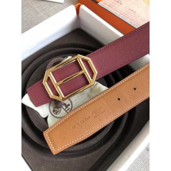 Replica Hermes Pad Cintura reversibile Rubino / Marrone Epsom