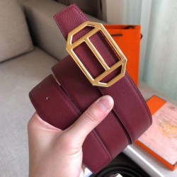 Replica Hermes Pad Cintura reversibile Rubino / Marrone Epsom