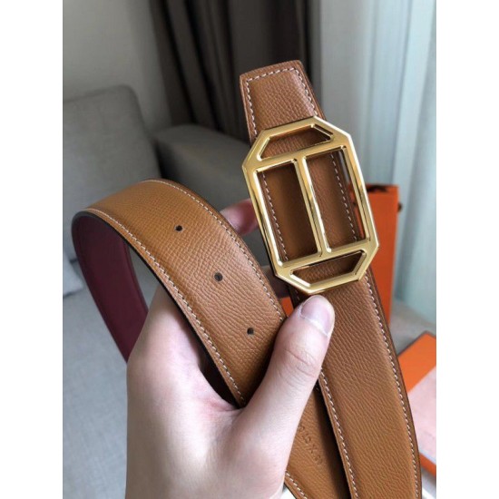 Replica Hermes Pad Cintura reversibile Rubino / Marrone Epsom