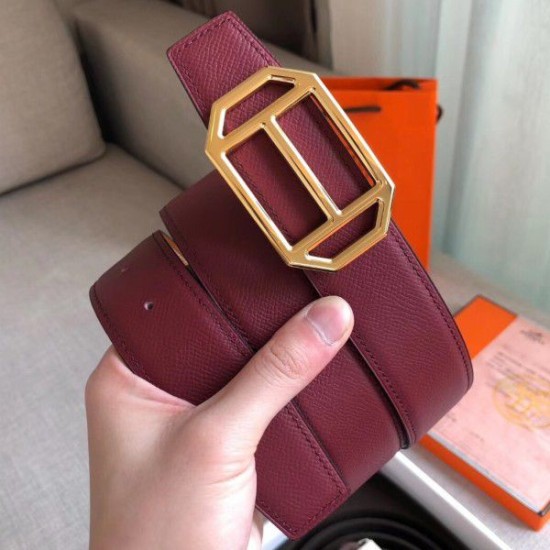 Replica Hermes Pad Cintura reversibile Rubino / Marrone Epsom