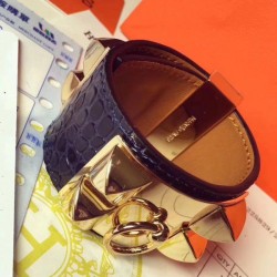 Replica Bracciale Hermes Collier de Chien in alligatore blu scuro taglia S