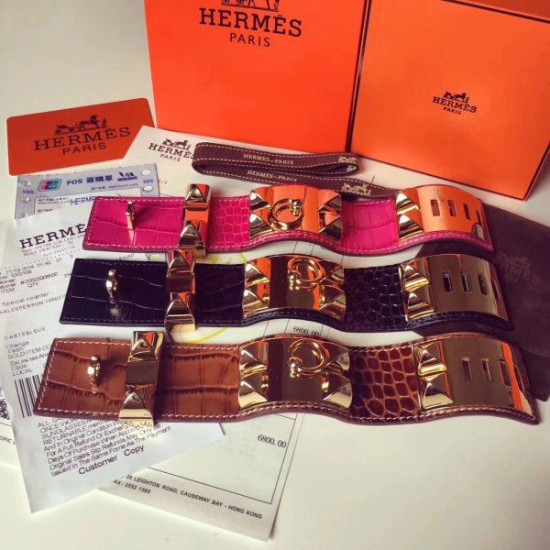 Replica Bracciale Hermes Collier de Chien in alligatore blu scuro taglia S