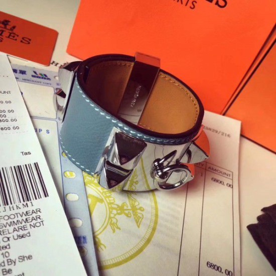 Replica Bracciale Hermes Collier de Chien Jean Epsom blu taglia S