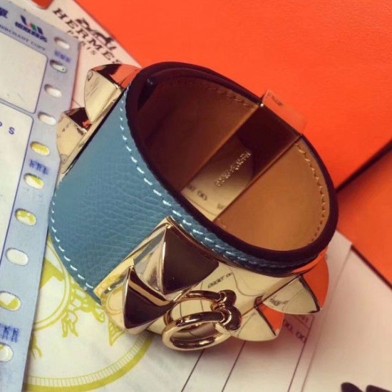 Replica Bracciale Hermes Collier de Chien Jean Epsom blu taglia S
