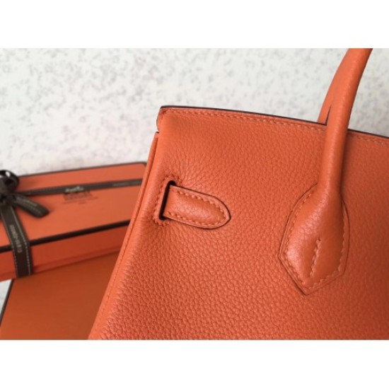 Replica Borse Birkin Hermes Clemence Arancio 25cm